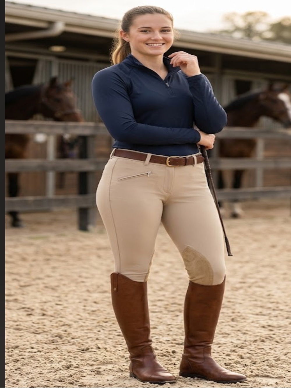 Beige Women’s Riding Breeches with Knee Patches